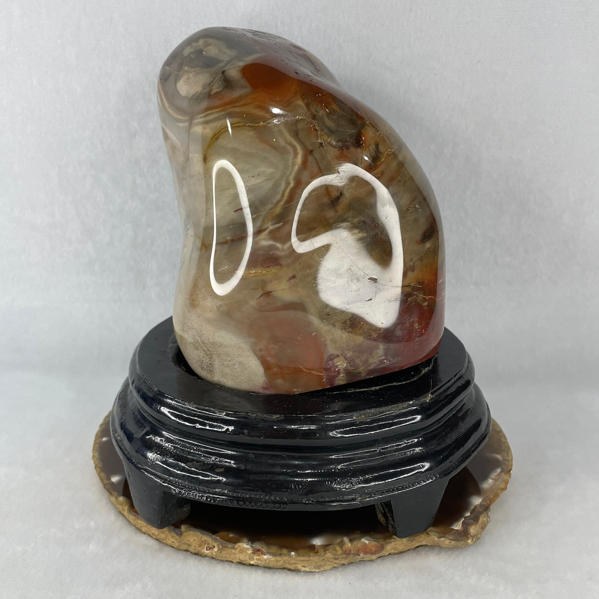 Natural Petrified Wood Triangular Sculpture Display with Wooden Stand |  Fossilized Earth & Sacred Geometry Apex (1,821.3g | 137.0x123.0x150.0mm | Anchor, Primordial Stability, Manifestation Pyramid & Financial Security)