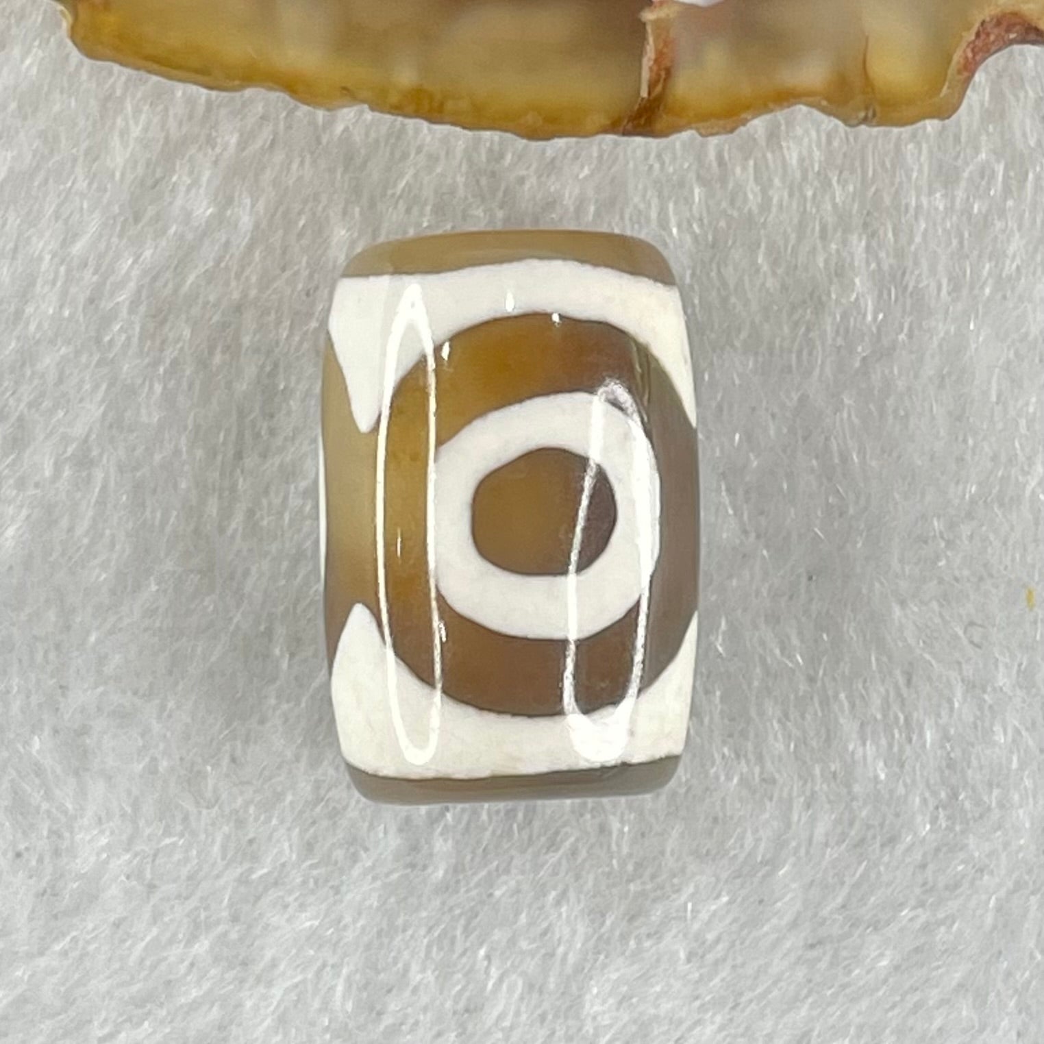 Natural Powerful Tibetan Old Oily Dark Brown With White Agate 3 Eyes Dzi Bead Heavenly Master (Tian Zhu) 三眼天诛 3.19g 15.7 by 10.8mm - Huangs Jadeite and Jewelry Pte Ltd