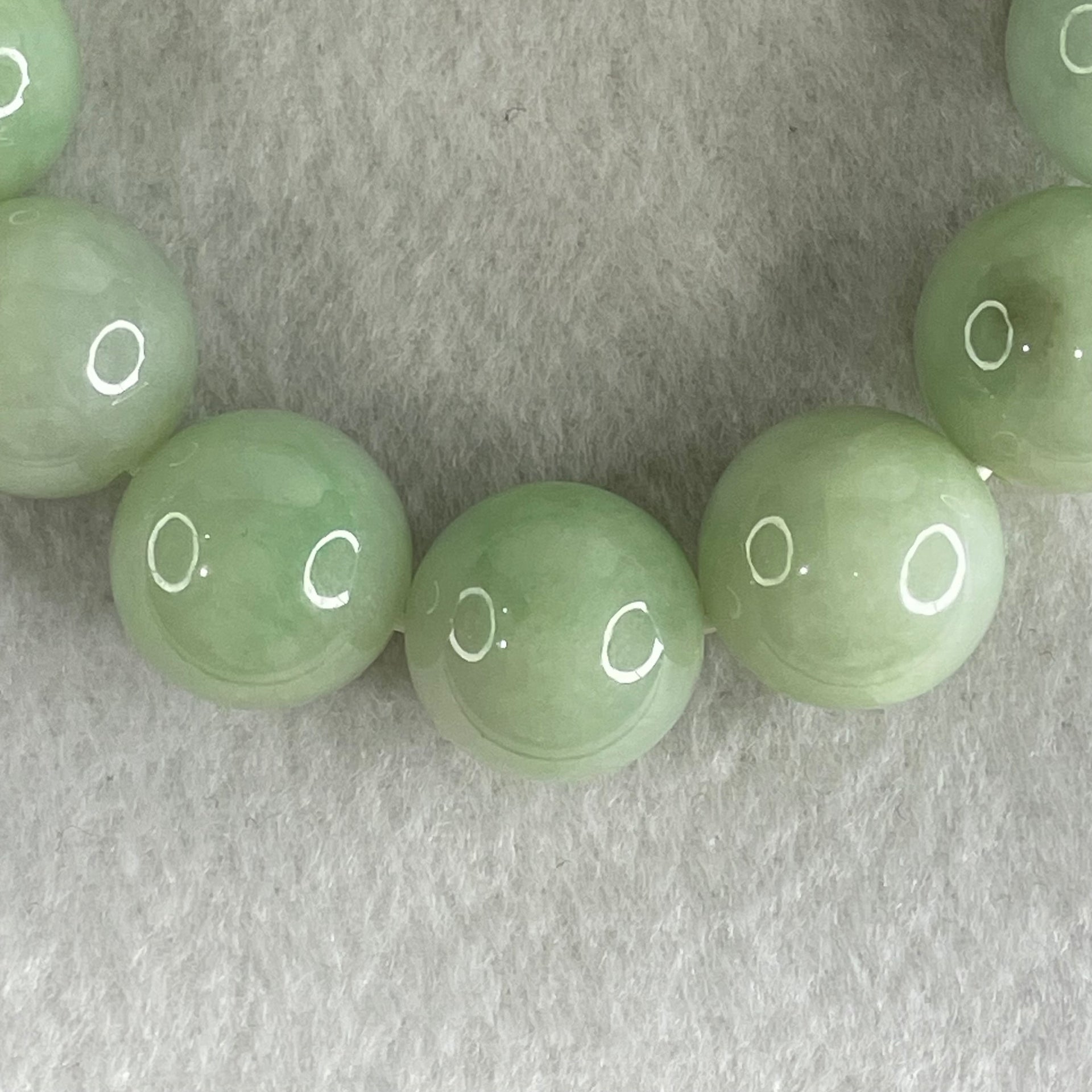 Type A Light Green Jadeite Beads Bracelet 88.62g 15.5cm 15.8mm 13 Beads (Slight Internal Lines) - Huangs Jadeite and Jewelry Pte Ltd