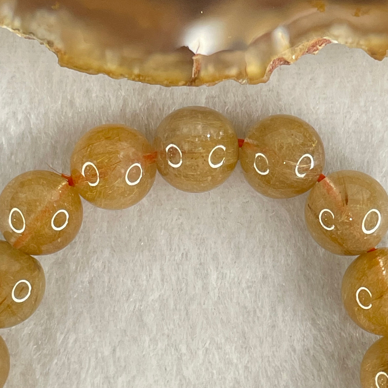 Average Grade Natural Golden Rutilated Quartz Beads Bracelet 26.77g 15.5cm 10.4mm 19 Beads - Huangs Jadeite and Jewelry Pte Ltd