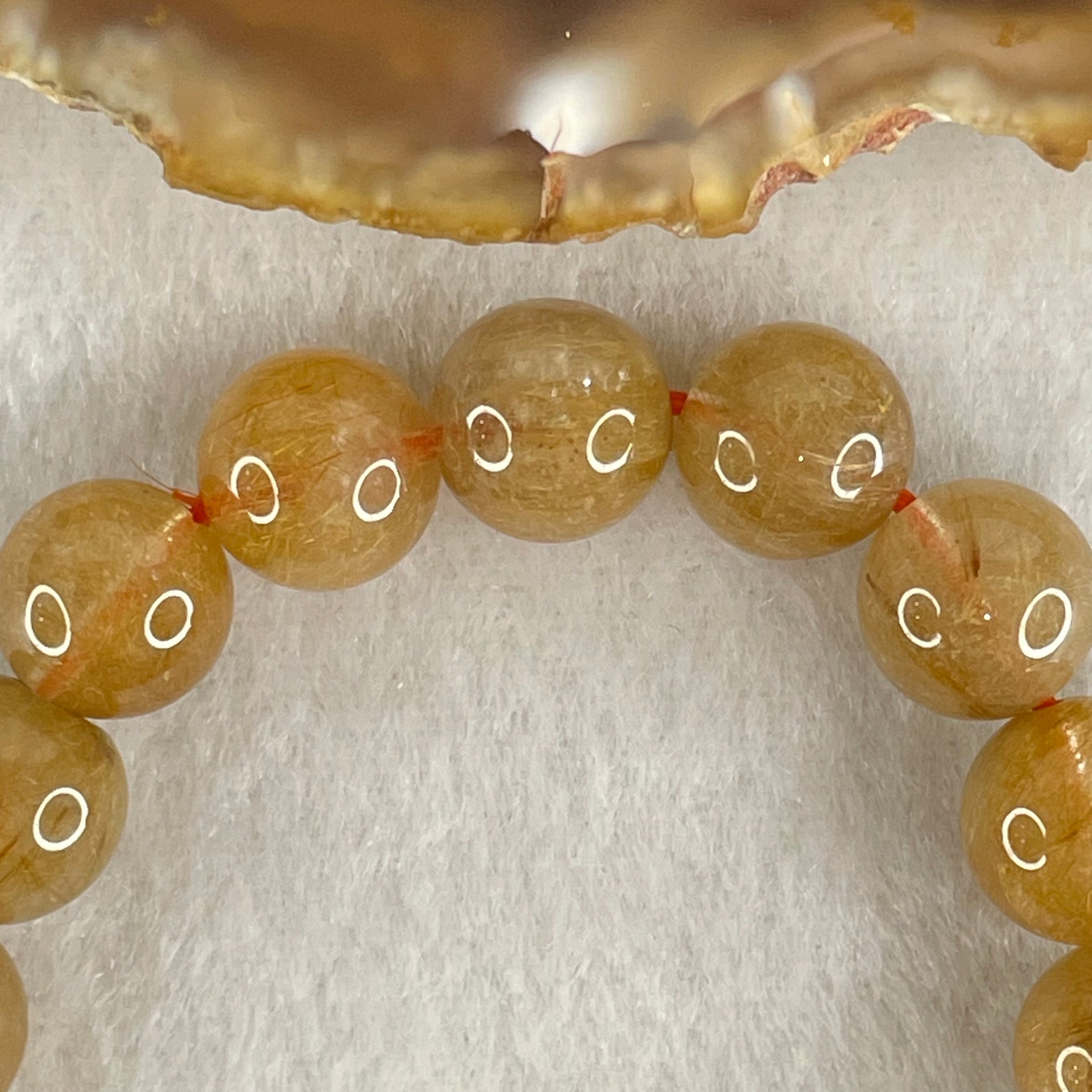Average Grade Natural Golden Rutilated Quartz Beads Bracelet 26.77g 15.5cm 10.4mm 19 Beads - Huangs Jadeite and Jewelry Pte Ltd