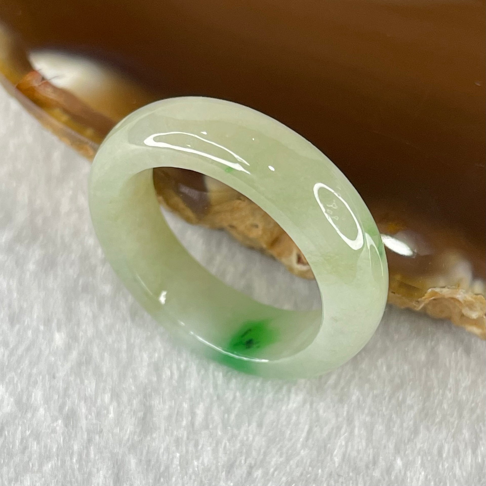 Type A Light Yellowish Green Lavender with Spicy Green Piao Hua Jadeite Ring 4.50g 6.6 by 3.7mm US8.4 HK18.6 - Huangs Jadeite and Jewelry Pte Ltd