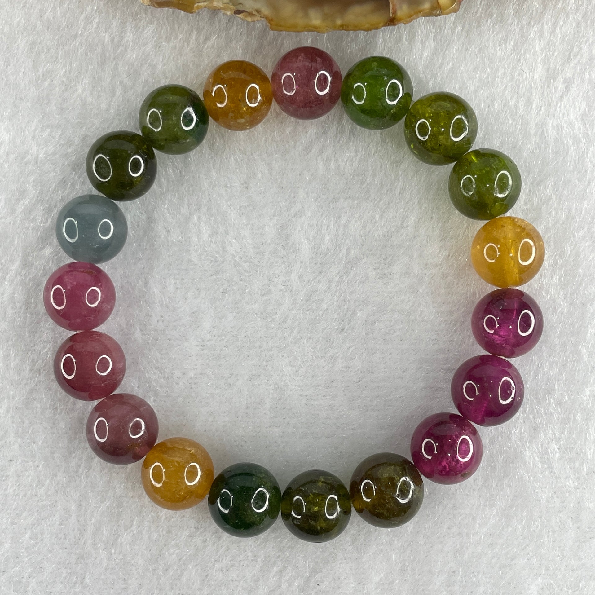 Very Good Natural Tourmaline Crystal Beads Bracelet 22.64g 14cm 9.2mm 19Beads - Huangs Jadeite and Jewelry Pte Ltd