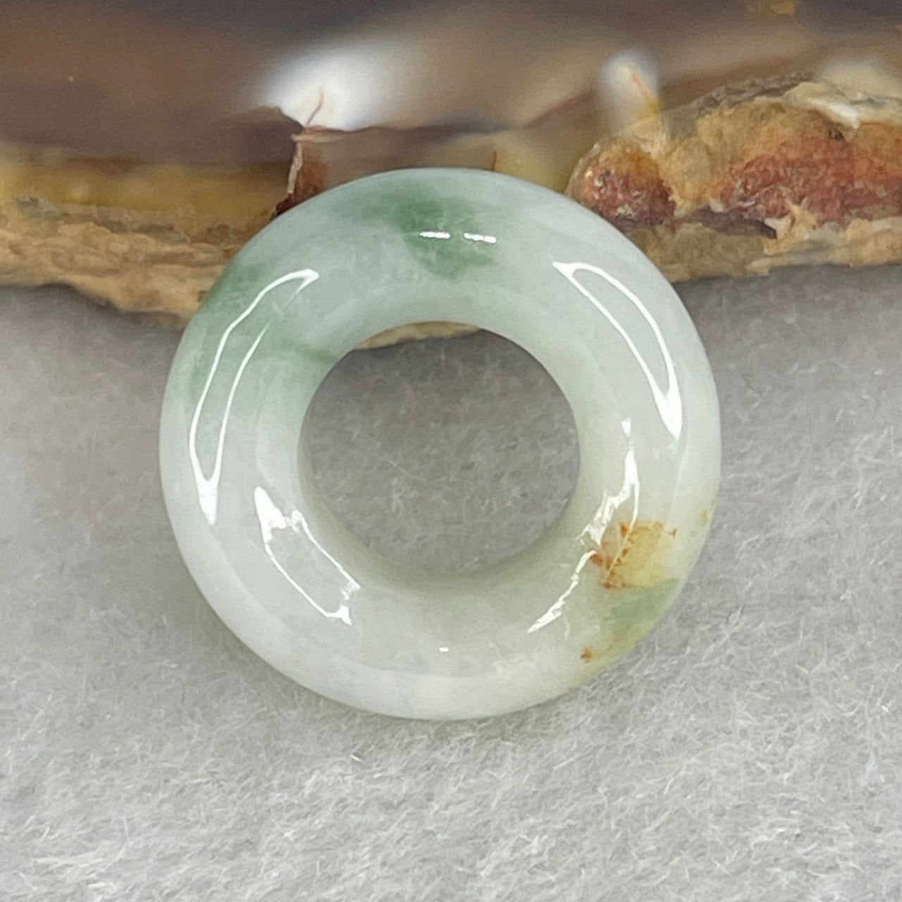 Natural Type A Multicolor Jadeite Ping An Kou Pendant | Faint Green with Blueish Green & Yellow Piao Hua Floating Flora Safe Journey Donut Charm (2.21g 16.2x5.4mm)