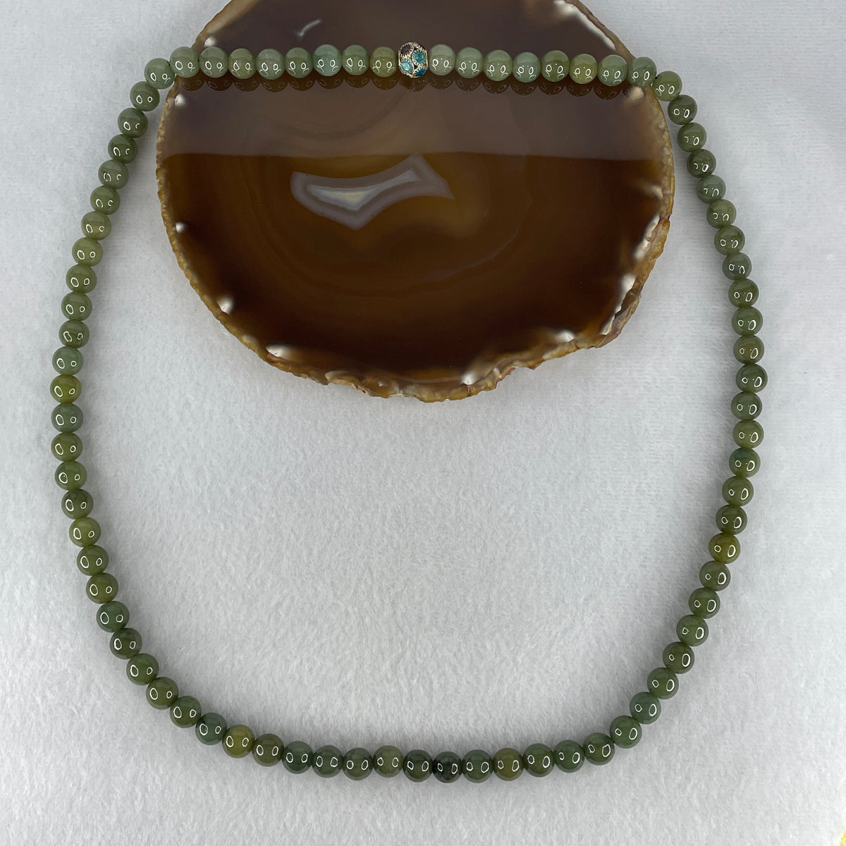 Natural Type A Green with Blueish Green Jadeite Beads Necklace | Untreated Fei Cui Gemstone Strand (105.68g | 9.3mm Beads | 80 Beads | 68cm Length)