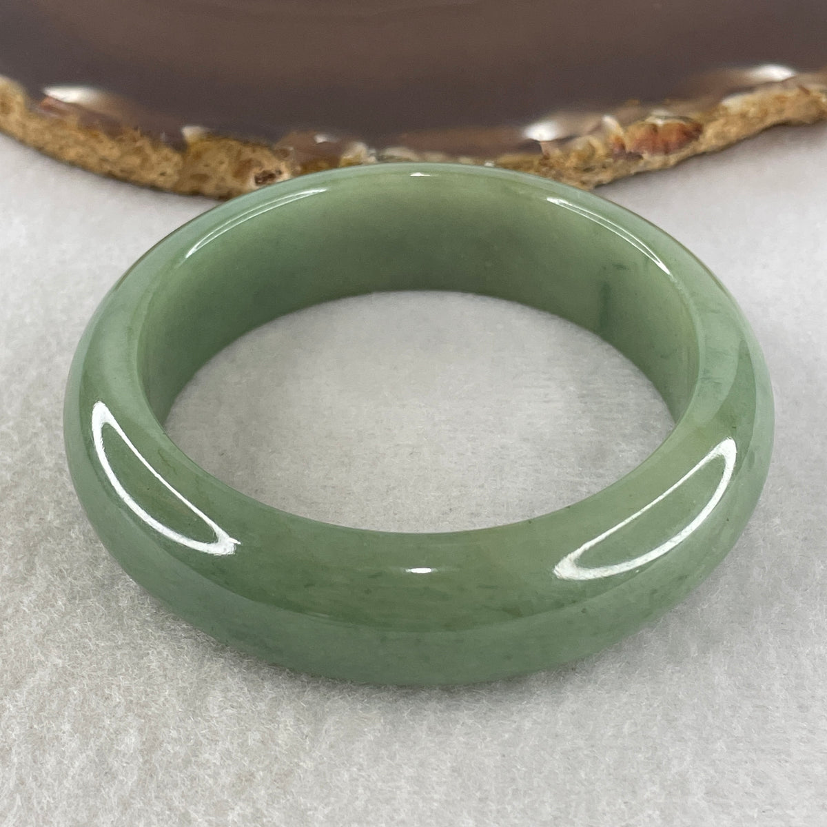 Certified Natural Type A Green Jadeite Flat Bangle | 54.4mm Inner Diameter (72.17g | 16.5x8.5mm | Heart Chakra Harmony, Serene Vitality & Wealth Shield)  (Very Very Slight Internal Line)