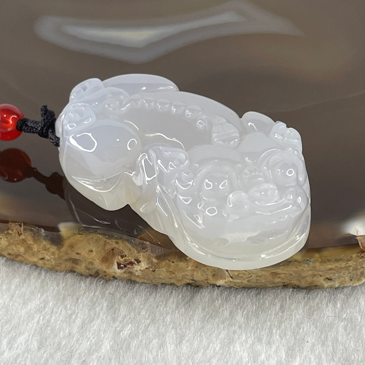 Natural White Agate Pixiu Pendant 25.04g 44.1 by 25.1 by 12.4mm