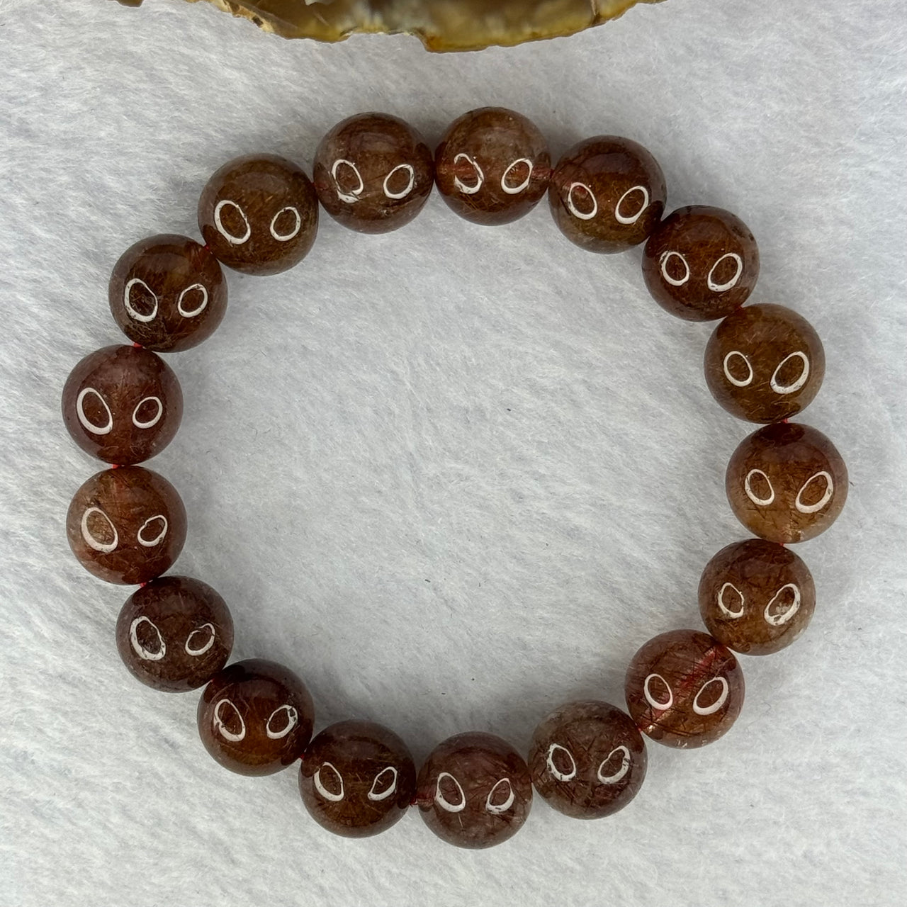 Natural Copper Rutilated Quartz Beads Bracelet 天然銅髮晶手镯 37.22g 17cm 11.8mm 17 Beads - Huangs Jadeite and Jewelry Pte Ltd