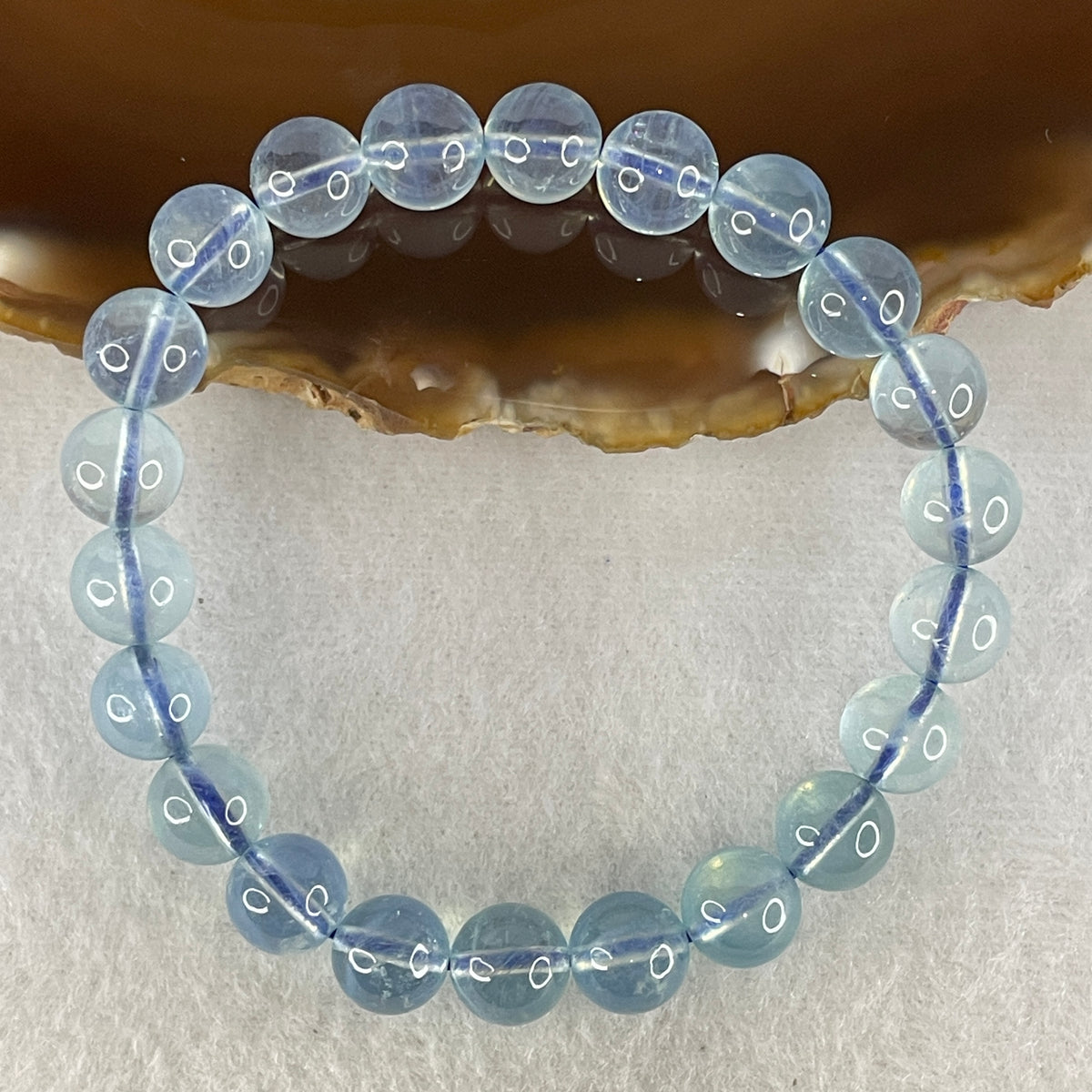 Certified Above Average Natural Aquamarine Beads Bracelet | 15.5cm with 22 Beads 8.7mm (19.80g | Ocean Blue Translucency |Throat & Third Eye Chakra Harmony, Tranquil Communication & Serene Wealth Shield)