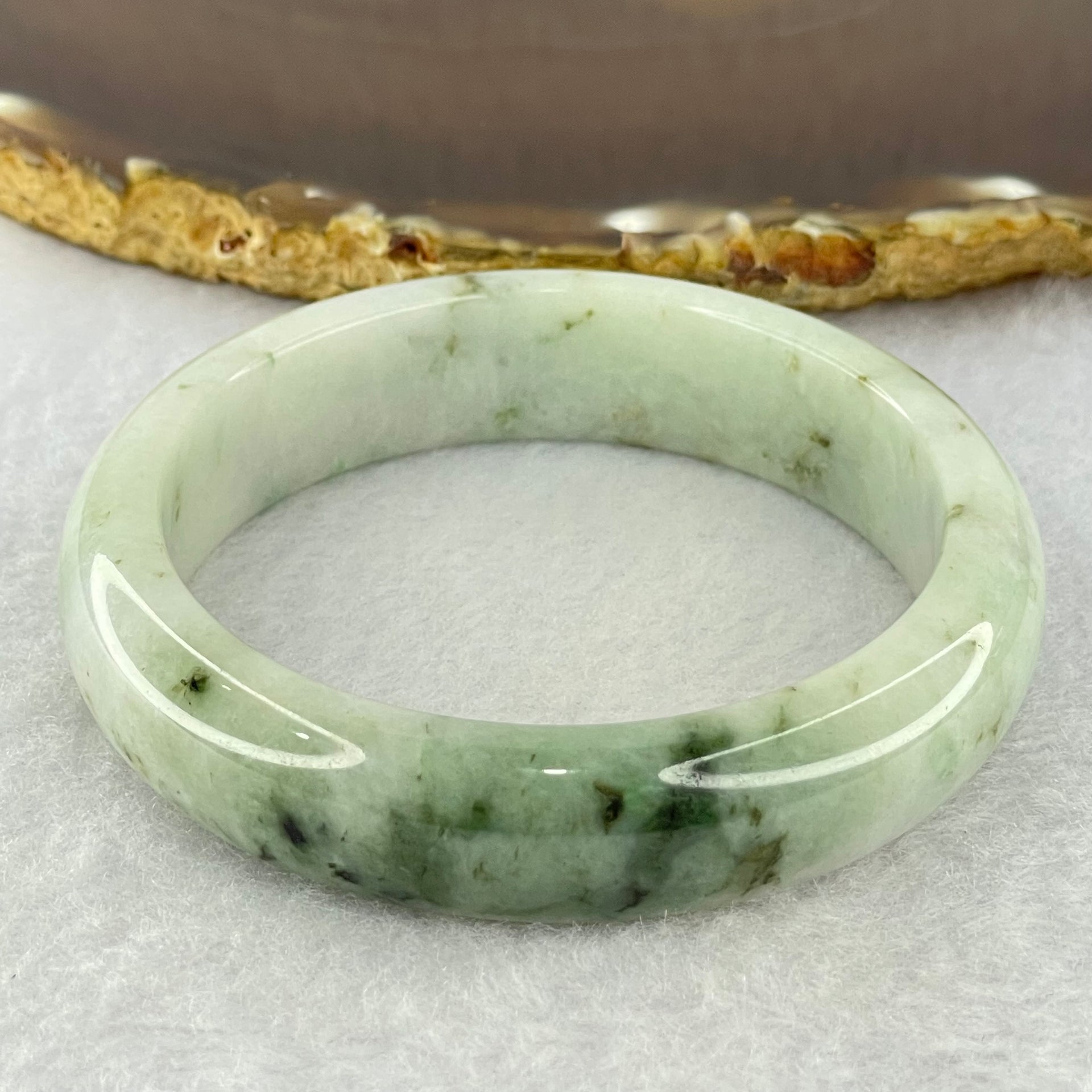 Type A Green Lavender and Moss Green Piao Hua Jadeite Bangle Internal Diameter 55.8mm 60.42g 14.5 by 8.0mm (Very Slight External Rough + Internal Line) - Huangs Jadeite and Jewelry Pte Ltd