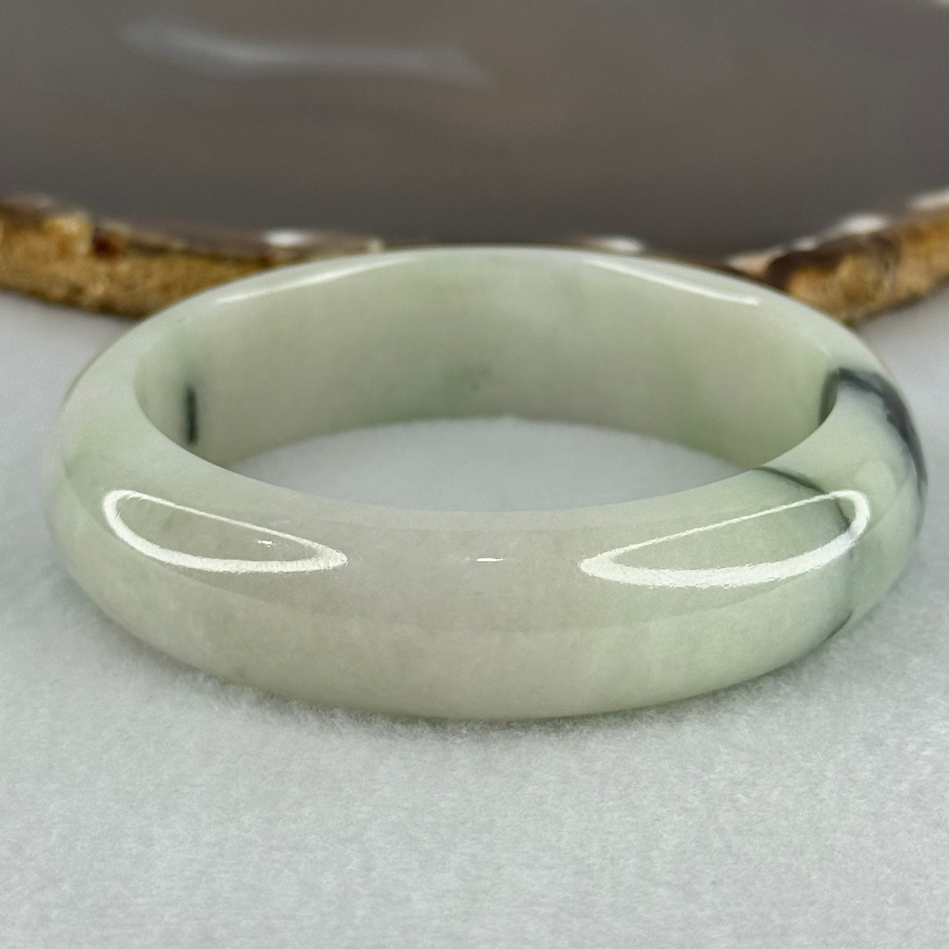 Type A Light Green with Moss Green Patches Jadeite Bangle Internal Diameter 56.5mm 75.29g 16.4 by 8.4mm (Slight Internal Line) - Huangs Jadeite and Jewelry Pte Ltd