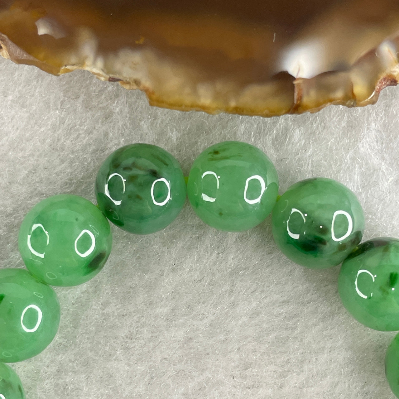 Certified High Quality Type A Semi Icy Green Jade Jadeite Bracelet 32.48g 10.0mm bead 19 beads 15.5cm, - Huangs Jadeite and Jewelry Pte Ltd