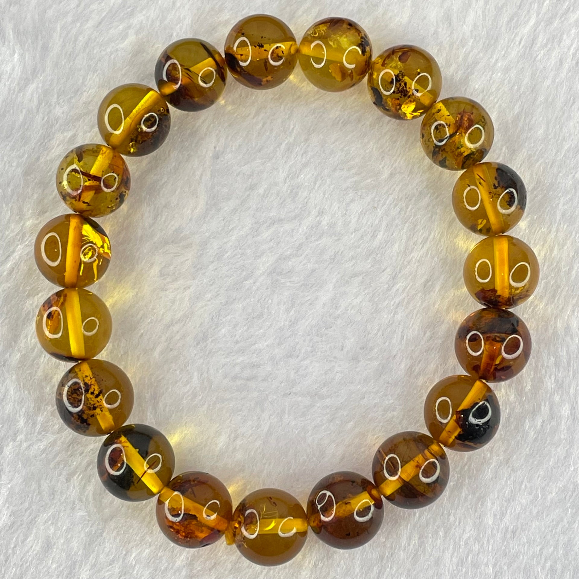 Natural Brownish Yellow Flower Amber Beads Bracelet 12.88g 17.5cm 10.8mm 19 Beads - Huangs Jadeite and Jewelry Pte Ltd