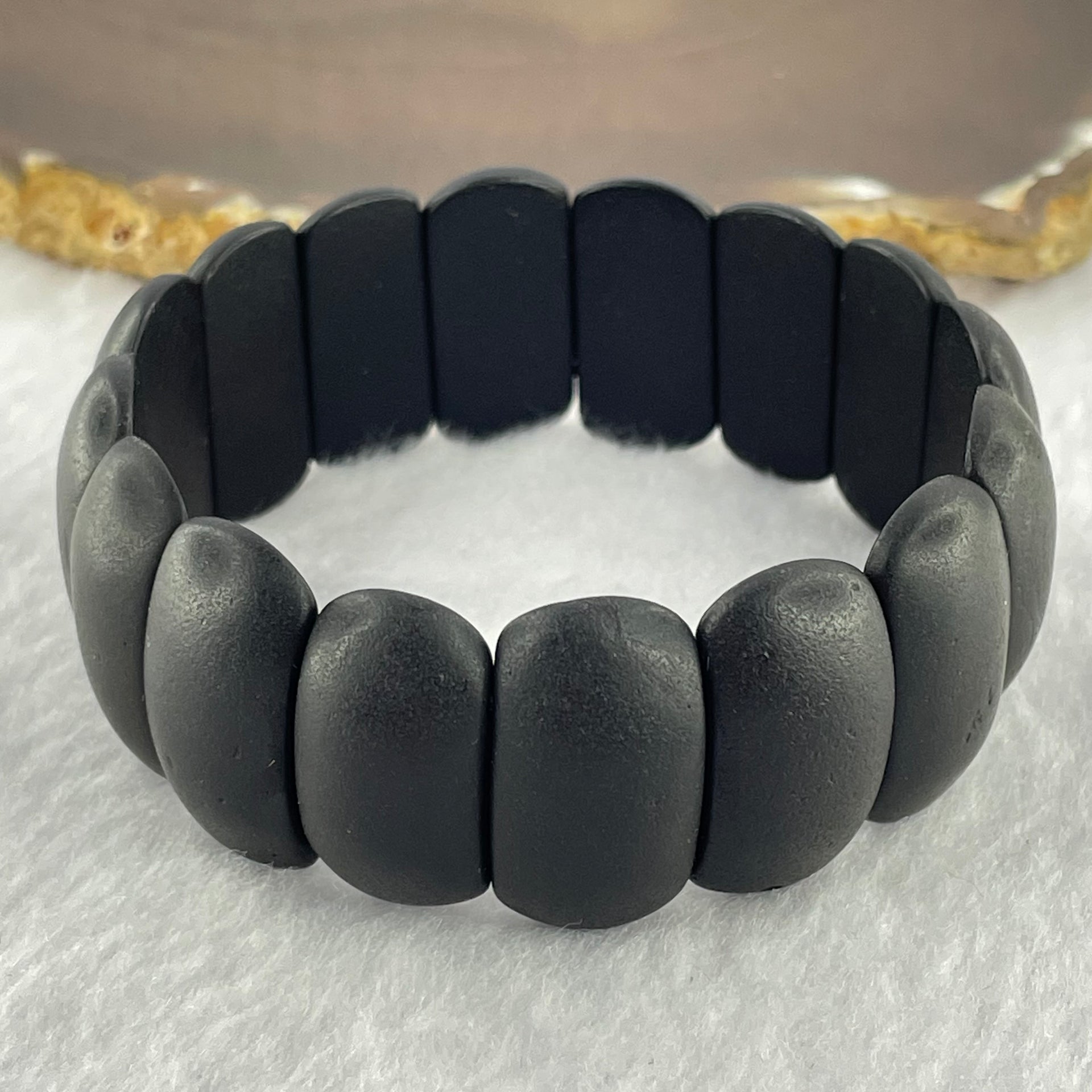 Natural Dark Matt Black Amber Beads Bracelet 天然大黑天翁琥珀手链 21.85g 18cm 24.8 by 13.1 by 6.2mm 16pcs - Huangs Jadeite and Jewelry Pte Ltd