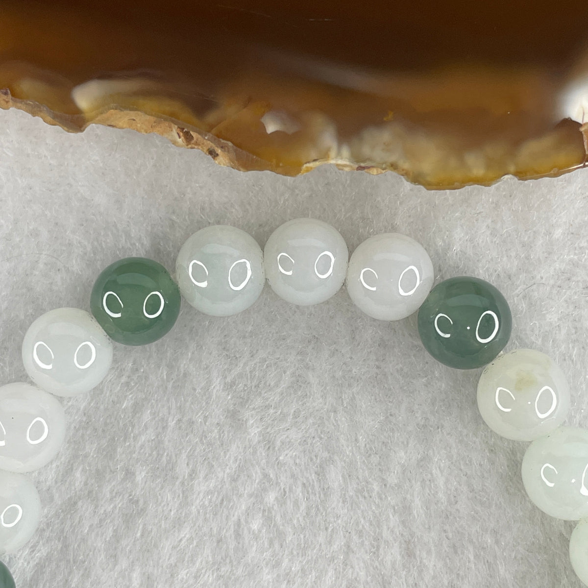 Natural Type A White with Green Jadeite Bead Bracelet | Untreated Bai Di Qing Fei Cui Stretch Bracelet (21.50g | 15.5cm Wrist | 8.3mm | 24 Beads)