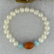 Natural Pearl with Larimar Bracelet 20.19g 8.8mm 20 Beads - Huangs Jadeite and Jewelry Pte Ltd