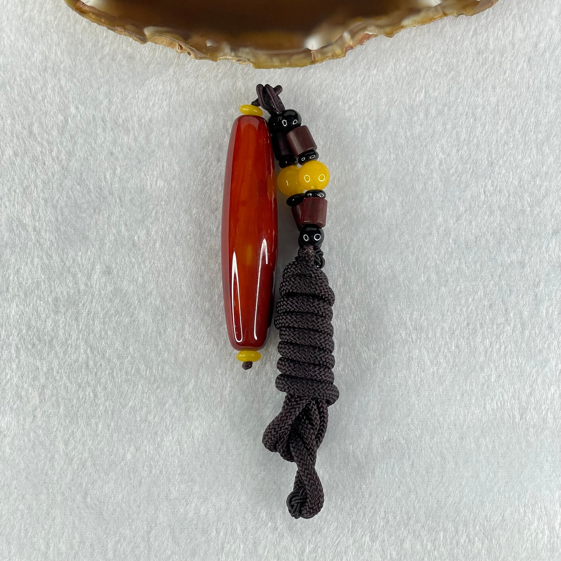 Natural Powerful Tibetan Old Oily Red Agate Benefactor Dzi Bead Heavenly Master Bracelet (Tian Zhu) 25.66g 60.0 by 14.5mm - Huangs Jadeite and Jewelry Pte Ltd