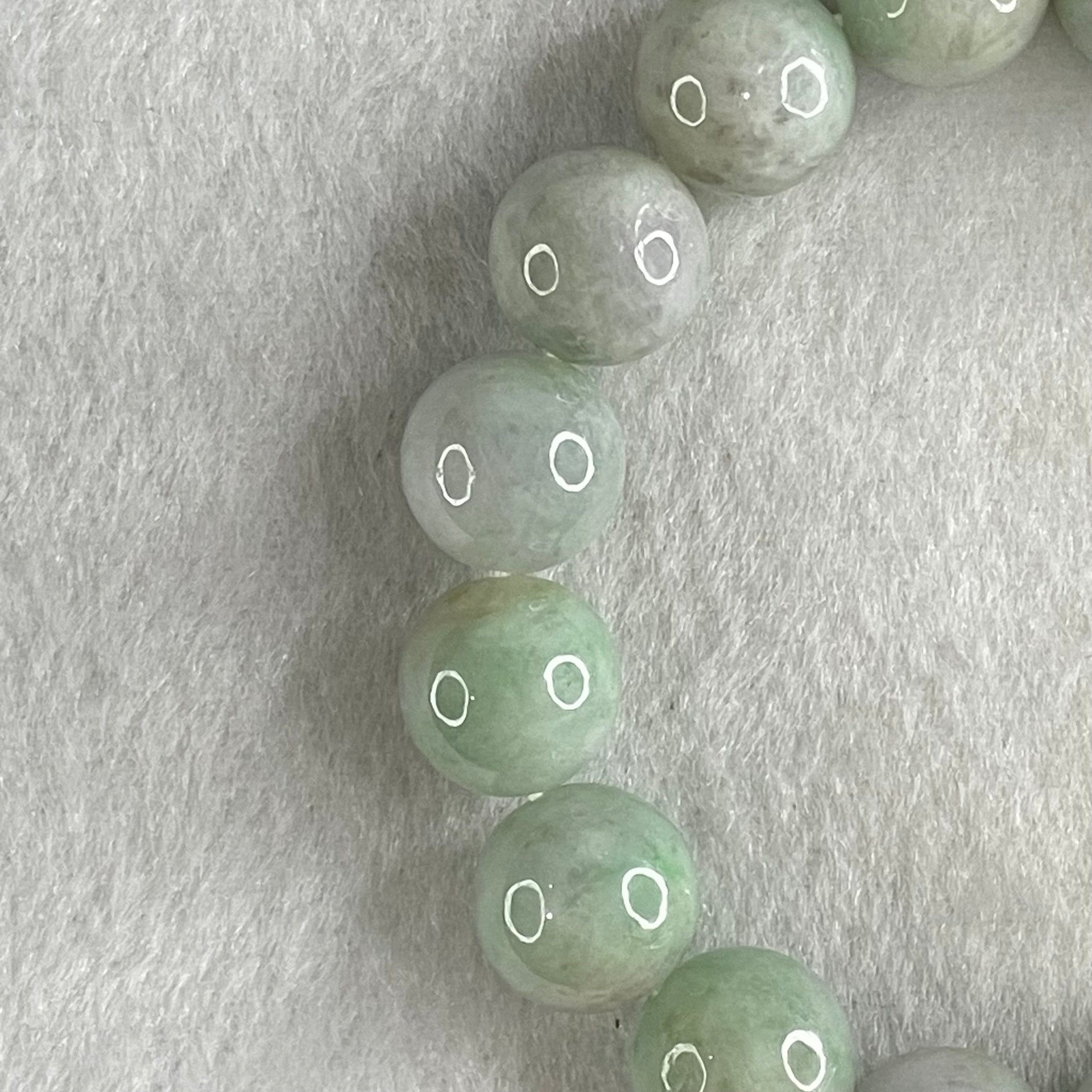 Type A Light Green with Light Lavender with Blueish Green Piao Huan Jadeite Beads Bracelet 47.41g 15cm 12.1mm 16 Beads - Huangs Jadeite and Jewelry Pte Ltd