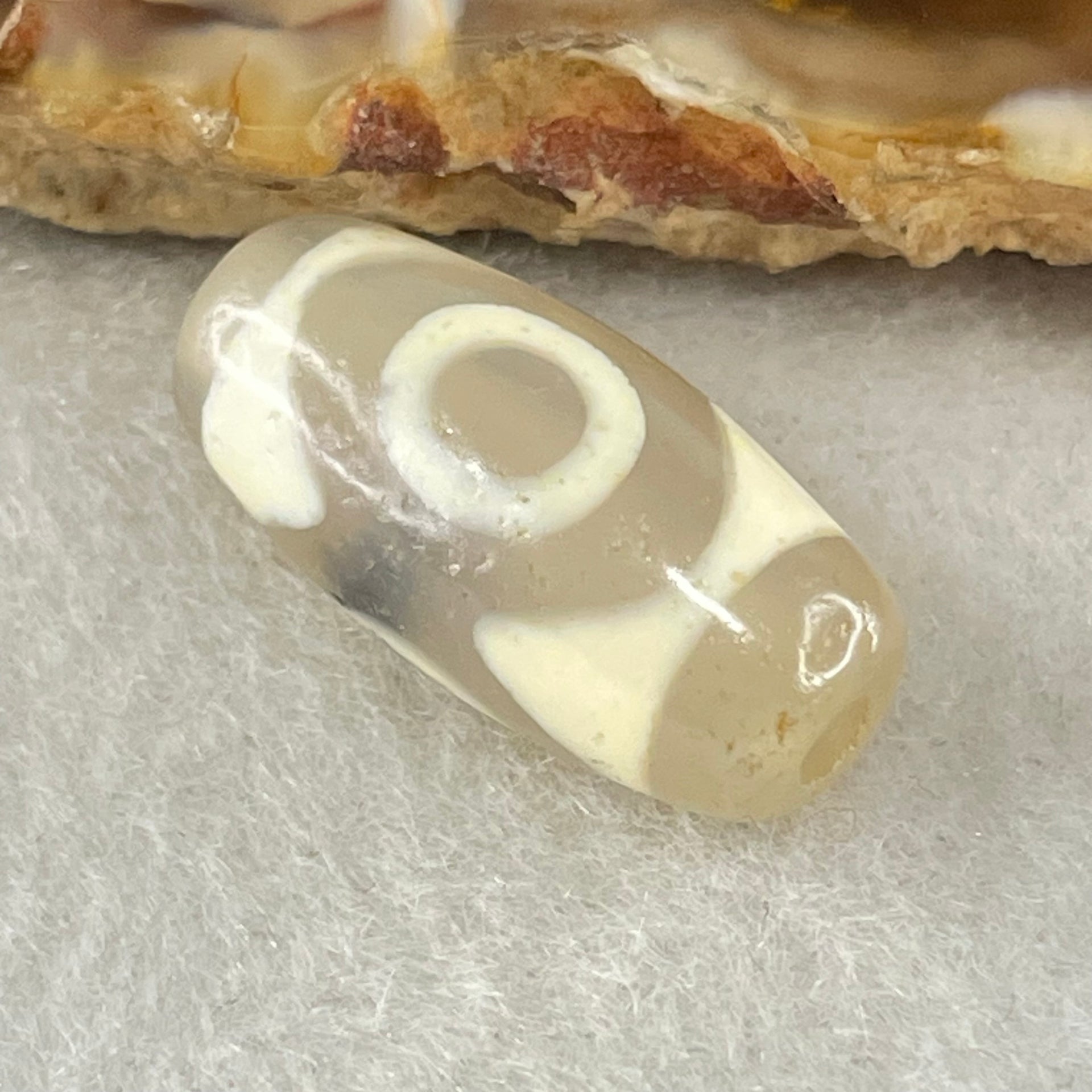 Natural Powerful Tibetan Old Oily Agate 3 Eyes Dzi Bead Heavenly Master (Tian Zhu) 三眼天诛 2.60g 19.9 by 9.6mm - Huangs Jadeite and Jewelry Pte Ltd
