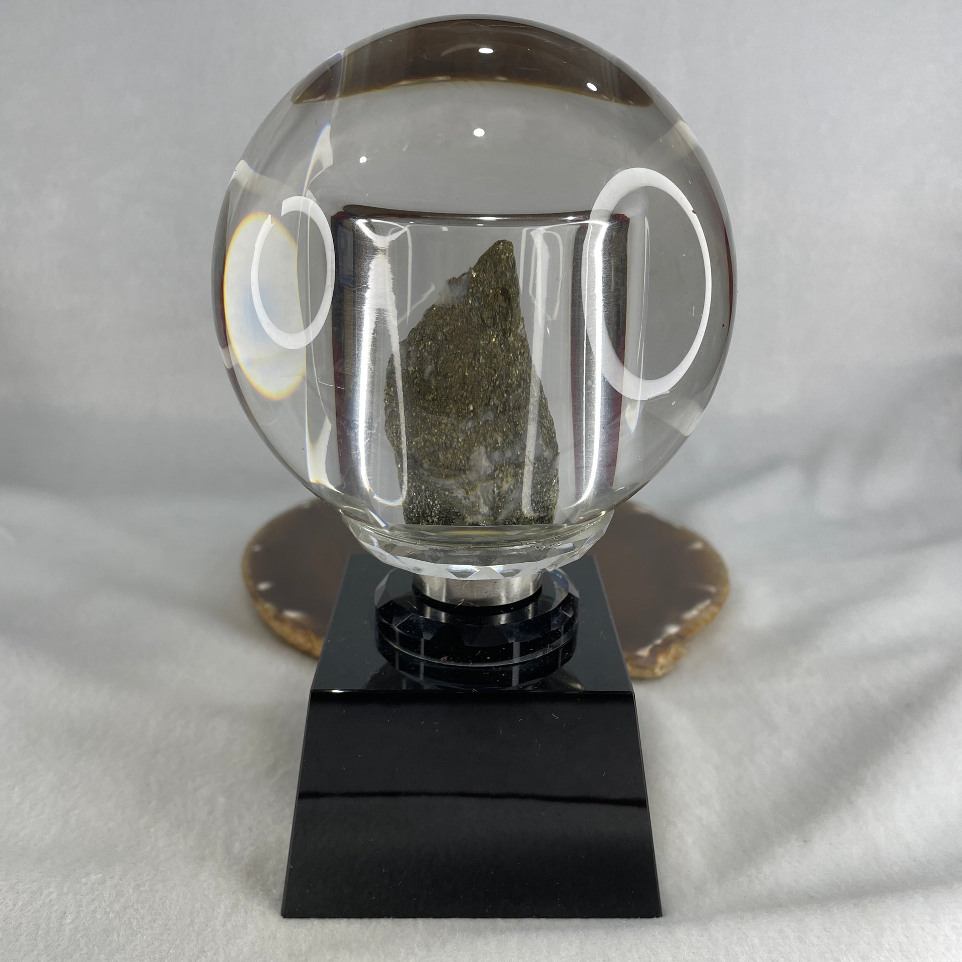 Natural Pyrite Golden Stone Spinning Ball in Crystal Display 1785.8g 96.5 by 170.0mm - Huangs Jadeite and Jewelry Pte Ltd