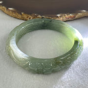 Type A Blueish Green Jadeite Phoenix with Prosperity Flowers Bangle Inner Diameter 57.2mm 12.4 by 10.6mm and Pendant 55.6 by 12.4mm Total Weight 124.77g - Huangs Jadeite and Jewelry Pte Ltd