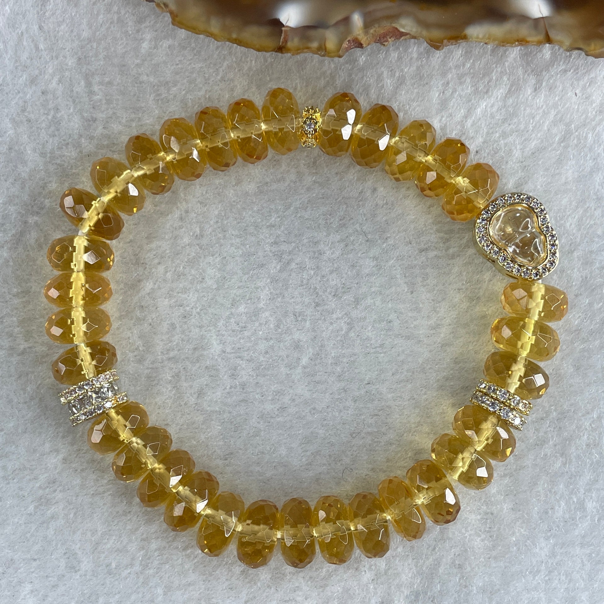 Natural Intense Yellow Citrine Donut with Hulu Charm Bracelet 26.29g 15cm 9.4mm 32 Beads - Huangs Jadeite and Jewelry Pte Ltd