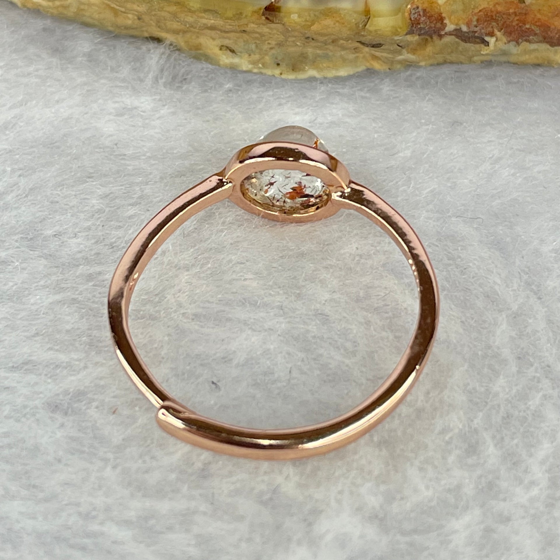 Above Average Grade Natural Super 7 Crystal in 925 Sliver Ring in Rose Gold Color (Adjustable Size) 天然超级七水晶 925 银戒指（可调节尺寸) 1.38g 6.0 by 6.0 by 3.8mm - Huangs Jadeite and Jewelry Pte Ltd