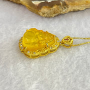 Natural Yellow Amber Milo Buddha Pendent in Gold Color Silver Necklace 4.44g 15.7 by 14.3 by 5.0mm - Huangs Jadeite and Jewelry Pte Ltd