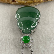Natural Type A Omphacite Green Jadeite Hulu Necklace in S925 Silver | (16.65g | 58cm S925 | 27.5 x 21.1 x 3.0mm | Health, Abundance & Negative Energy Absorber, Feng Shui Prosperity & Longevity Necklace) - Huangs Jadeite and Jewelry Pte Ltd