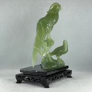 Natural Green Serpentine Phoenix with Bird with Wooden Stand Display 678.9g L155.0 by B105.0 by H226.0 mm - Huangs Jadeite and Jewelry Pte Ltd