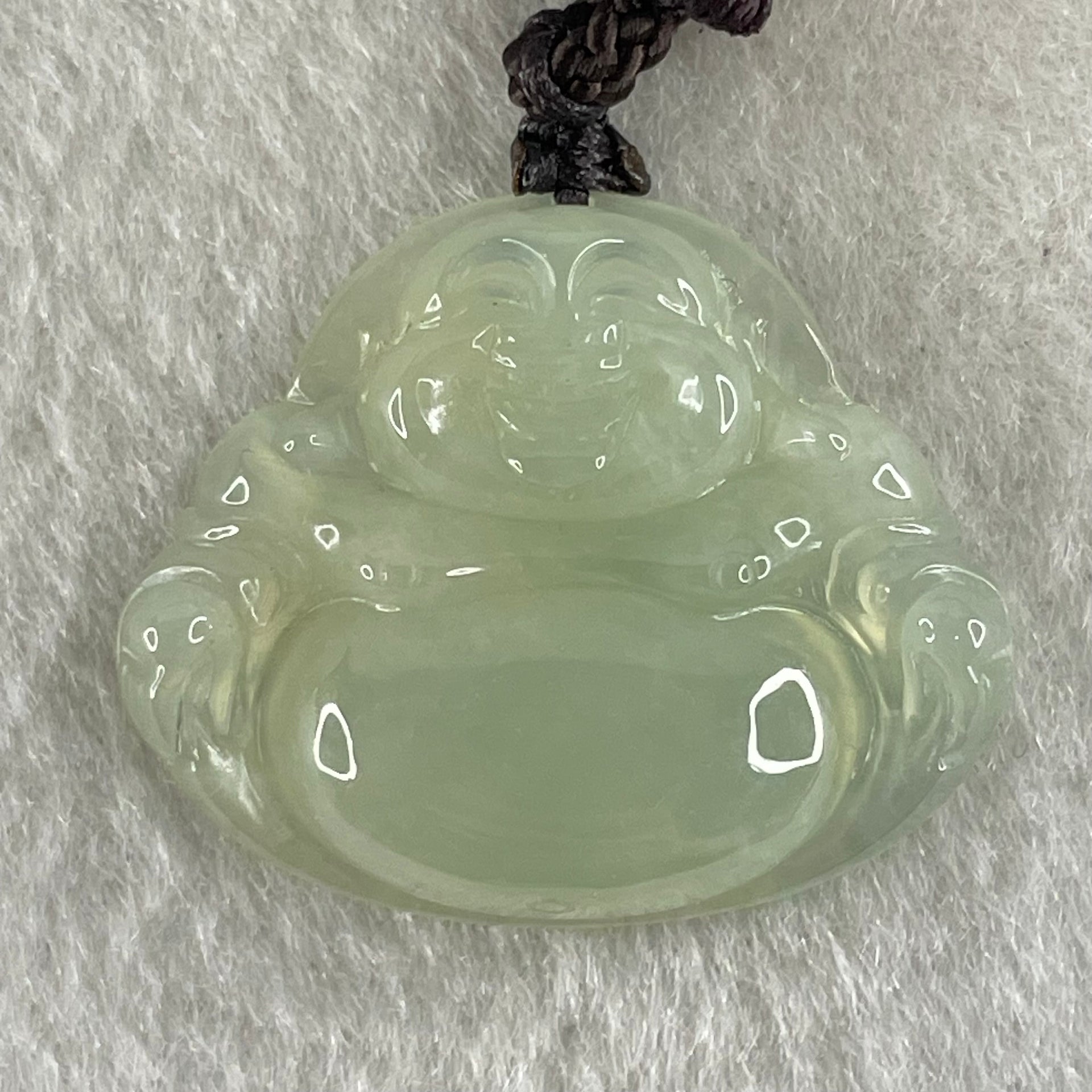 Type A Icy Faint Green Jadeite Milo Buddha Pendant 3.01g 22.4 by 27.1 by 6.0mm - Huangs Jadeite and Jewelry Pte Ltd