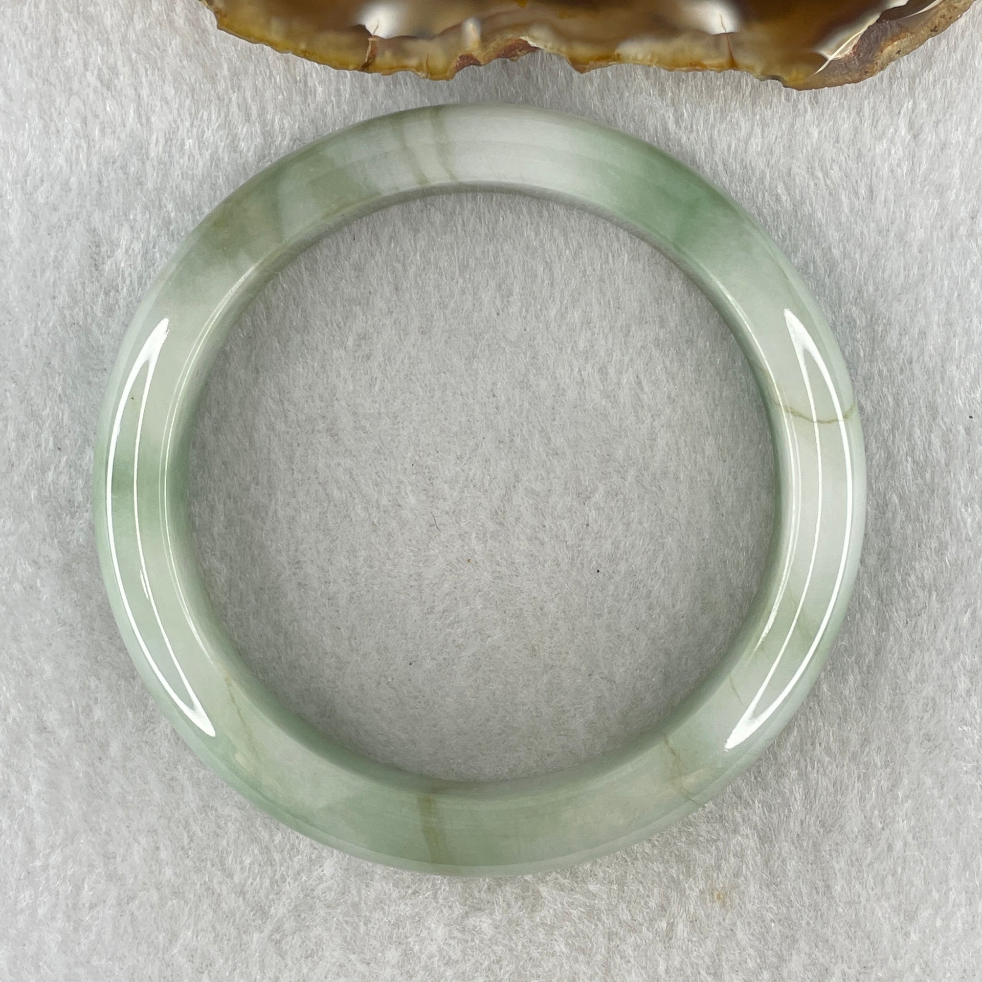 Natural Type A Jelly Light Green with Blueish Green Piao Hua Flora Jadeite Bangle 60.75g Inner Diameter 60.8mm 12.3 by 9.4mm (Very Very Slight Internal Lines) - Huangs Jadeite and Jewelry Pte Ltd