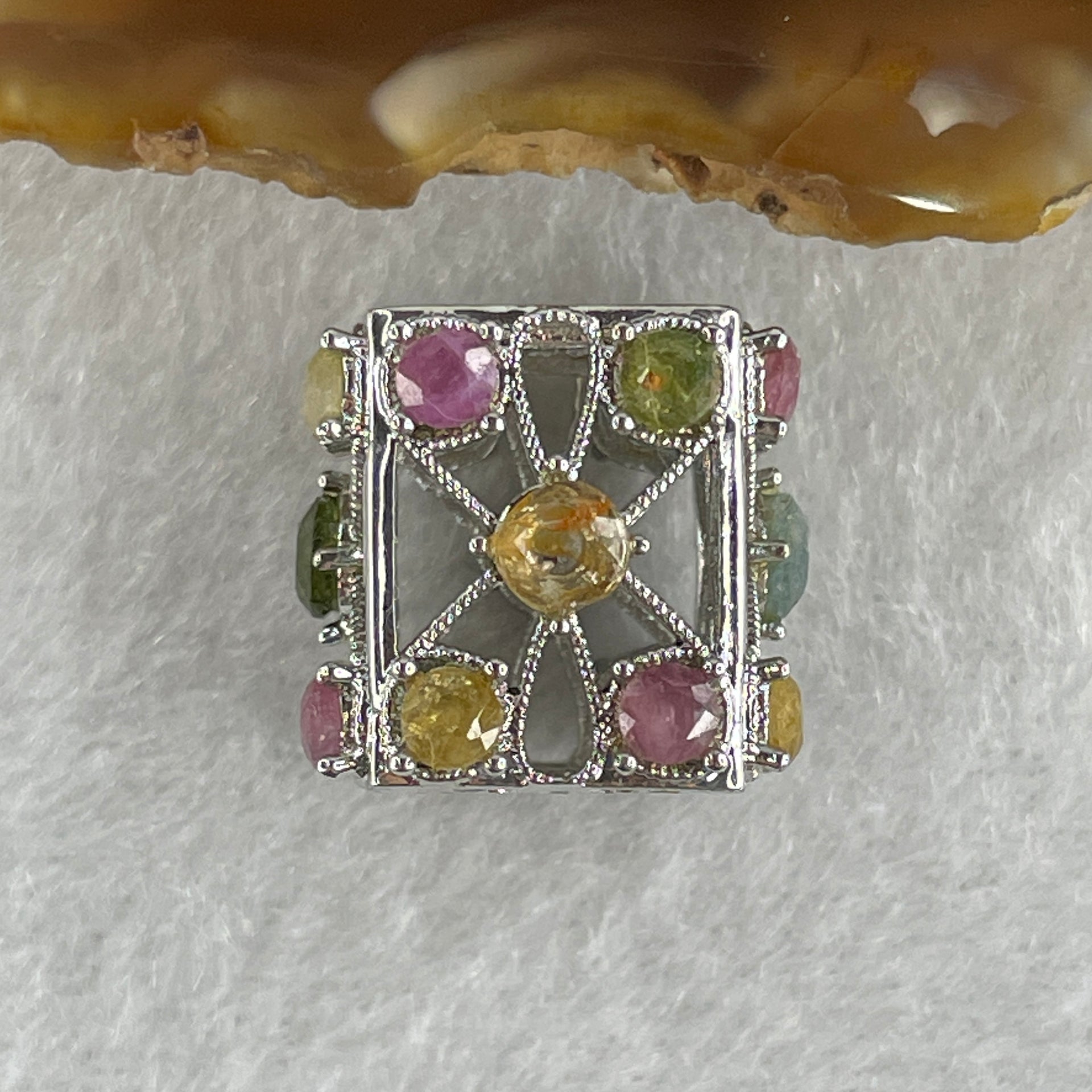 Natural Tourmaline Crystal in S925 Sliver Box Shape Pendant 5.08g 3.9 by 1.5mm - Huangs Jadeite and Jewelry Pte Ltd