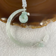 Natural Type A Semi Icy Light Green Jadeite Moon with Rabbit and Flower on Ping An Kou and Carrot Necklace 11.72g 17.2 by 13.6 by 8.6mm Ping An Kou - 56.7 by 4.4 by 5.5mm Moon - Huangs Jadeite and Jewelry Pte Ltd