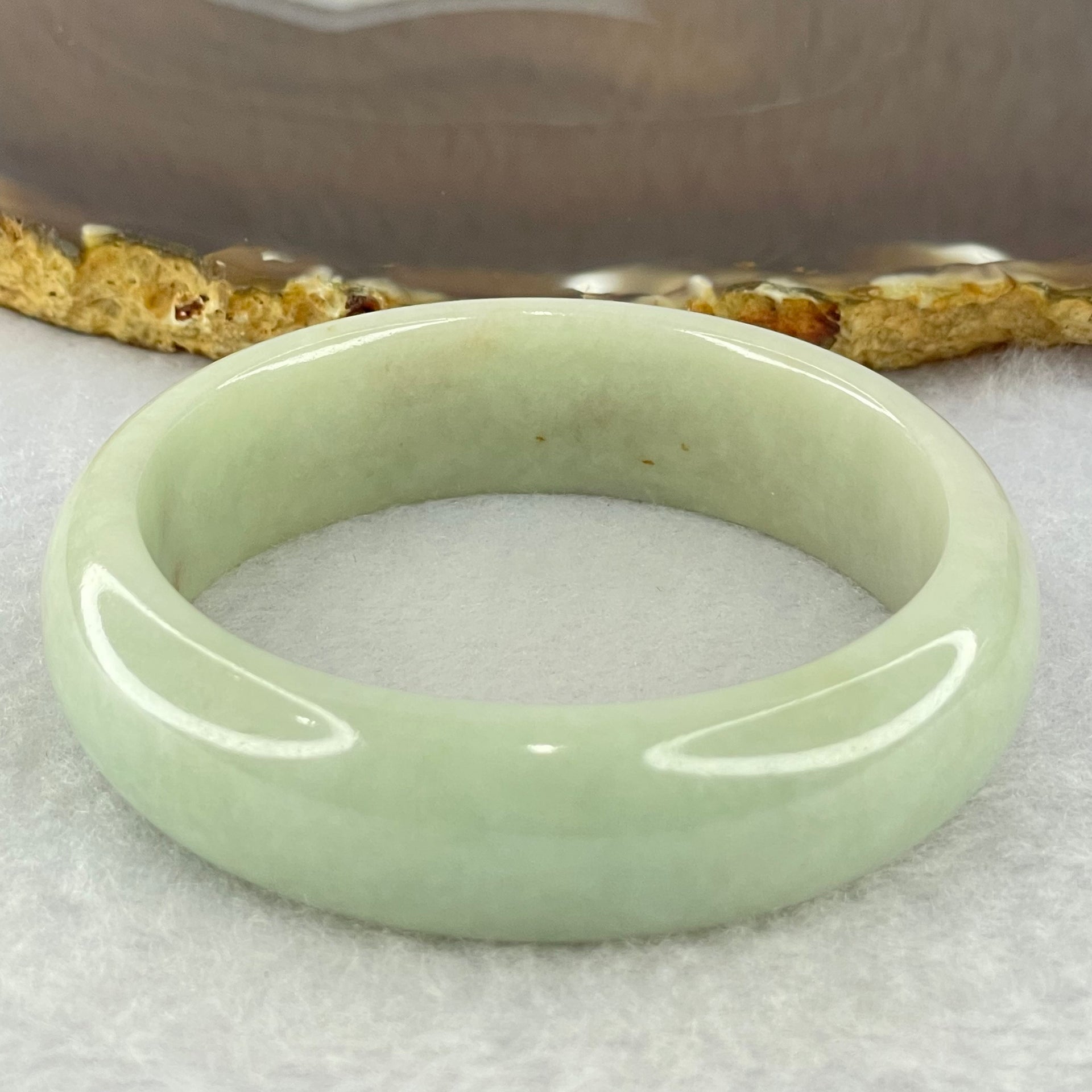 Type A Light Green with Yellow Spots Jadeite Bangle Internal Diameter 54.9mm 68.52g 16.4 by 8.7mm (Close to Perfect) - Huangs Jadeite and Jewelry Pte Ltd