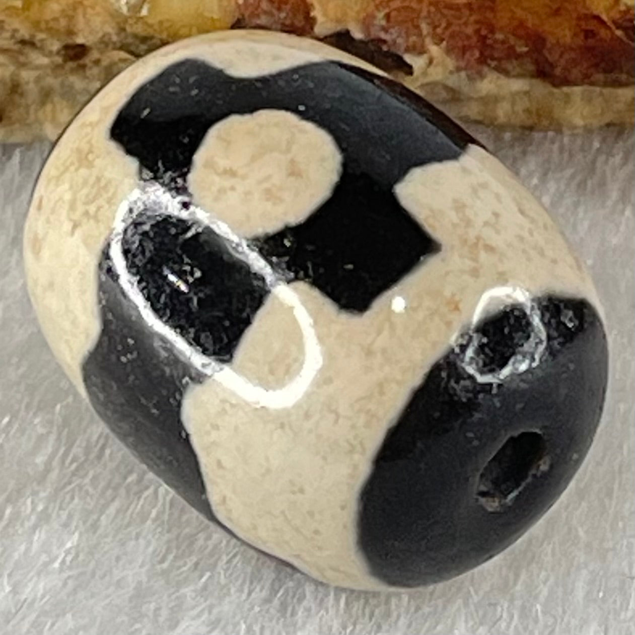 Natural Powerful Tibetan Old Oily Dark Brown With White Agate 3 Eyes Dzi Bead Heavenly Master (Tian Zhu) 三眼天诛 5.07g 17.9 by 13.5mm - Huangs Jadeite and Jewelry Pte Ltd