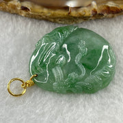 916 22K Yellow Gold Type A Natural Green with Emerald Green Spots Jadeite Money Bag with Coins Pendant 13.22g 33.1 by 32.6 by 6.7mm - Huangs Jadeite and Jewelry Pte Ltd