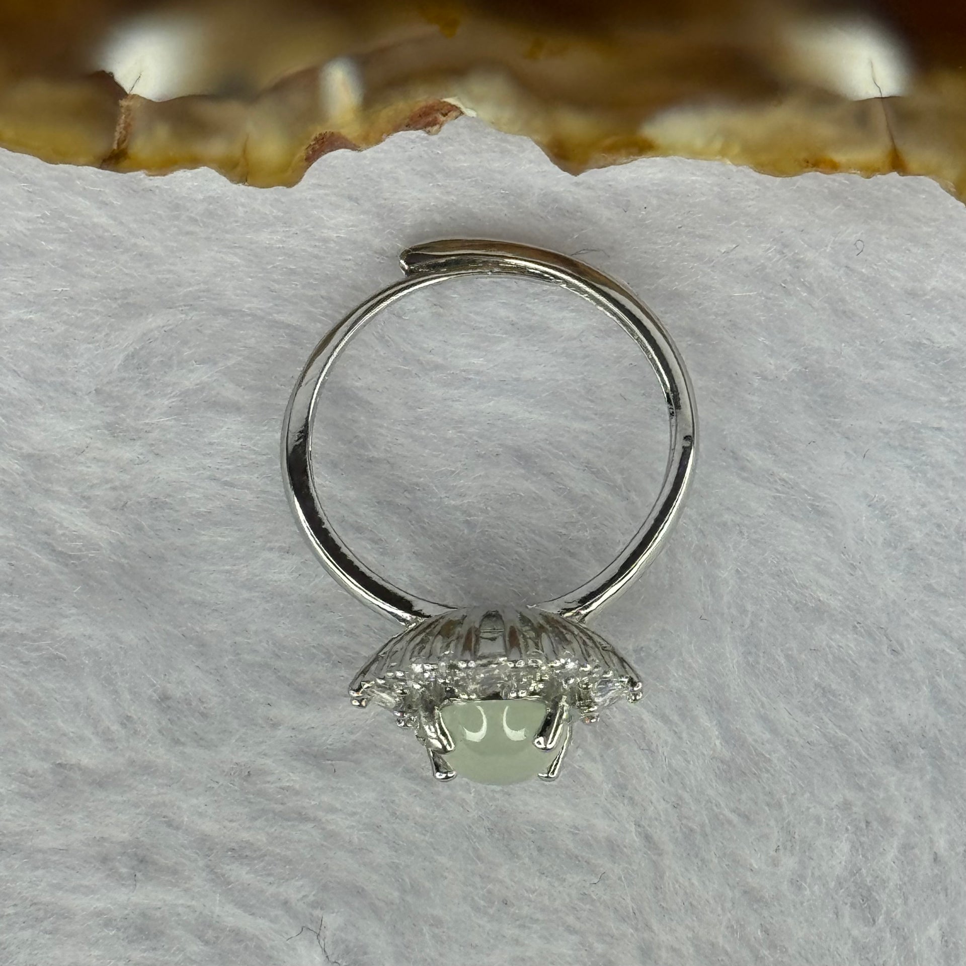 Type A Semi Icy Light Green Jadeite with Crystals in S925 Sliver Ring (Adjustable Size) 2.68g 8.7 by 6.7 by 3.5mm - Huangs Jadeite and Jewelry Pte Ltd