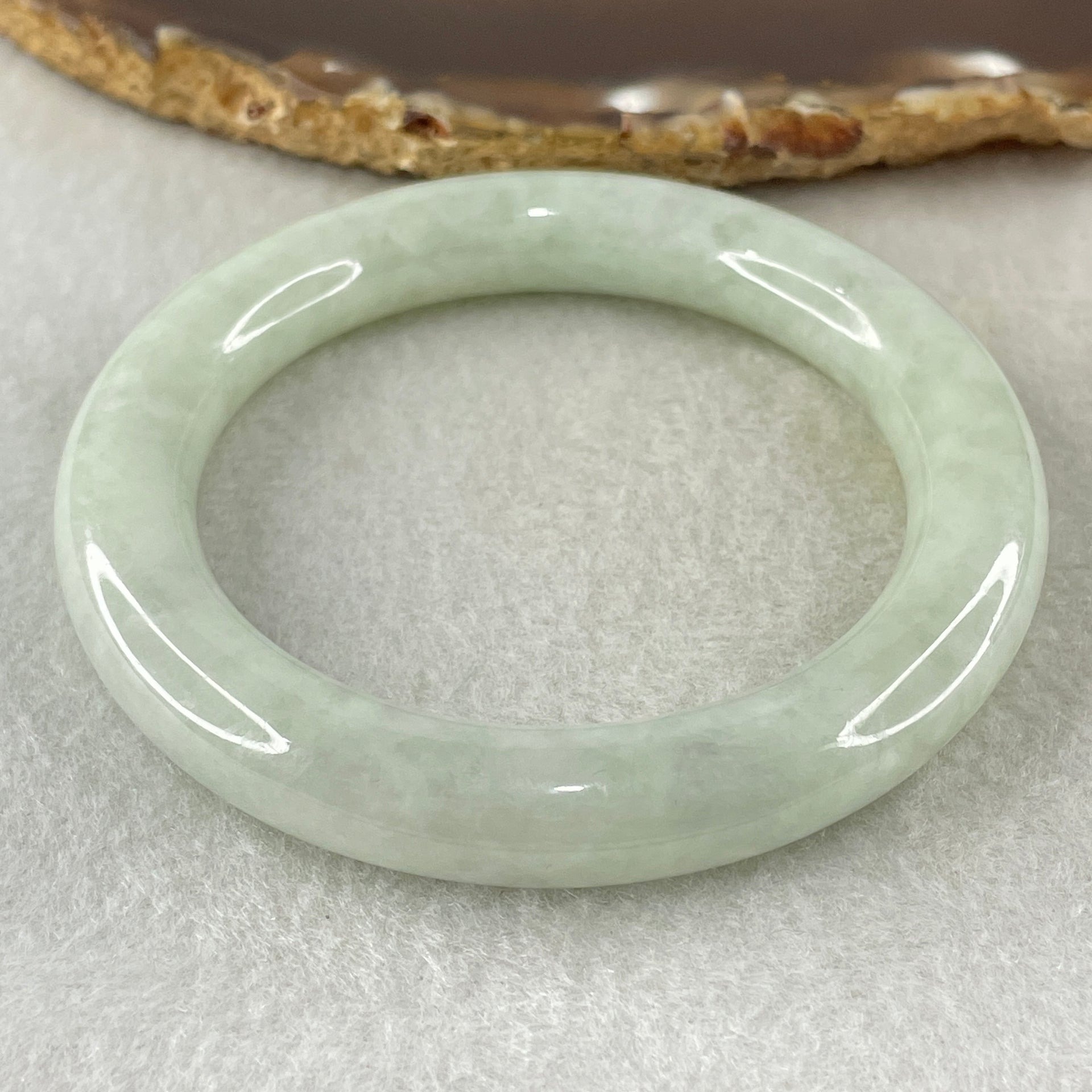 Type A Light Green Jadeite Bangle Internal Diameter 53.2mm 55.483g 10.1 by 10.4mm (Close to Perfect) - Huangs Jadeite and Jewelry Pte Ltd