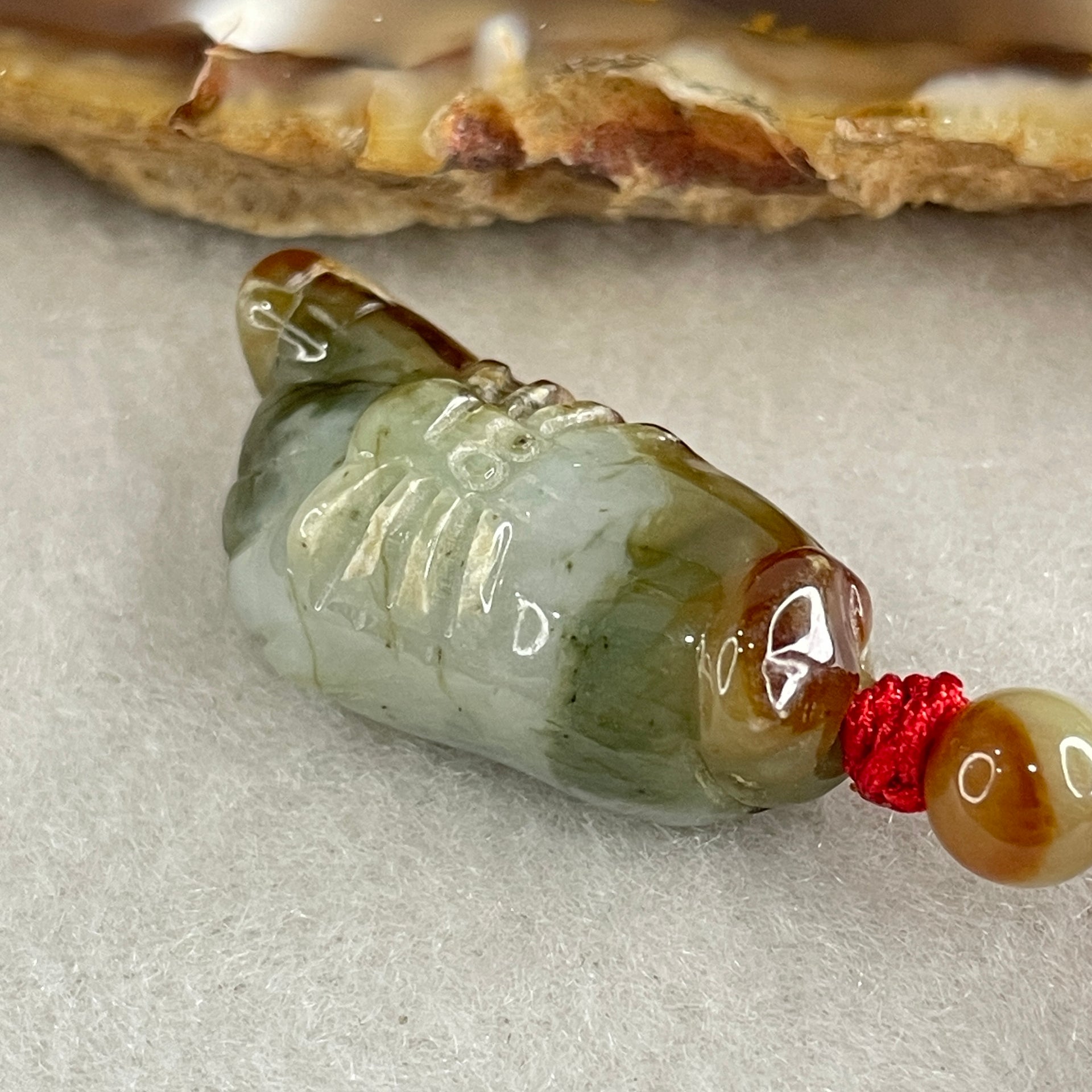 Natural Type A Brownish with Light Green Jadeite Spider on Foot Pendant 7.10g 26.8 by 13.8 by 10.0mm - Huangs Jadeite and Jewelry Pte Ltd