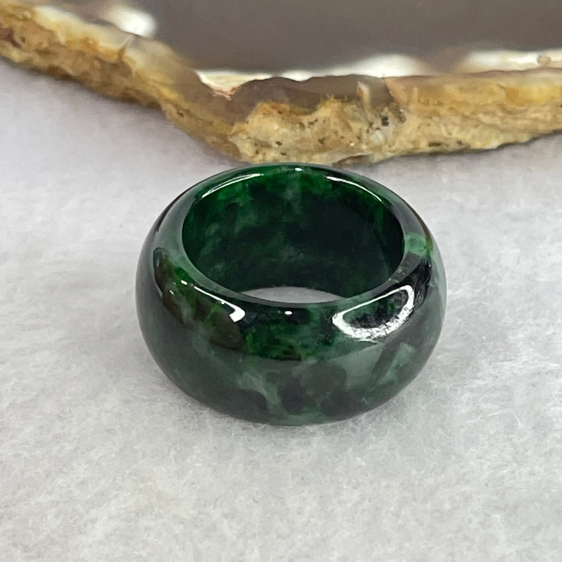 Opaque Type A Old Mine Spicy Green Jadeite Ring 9.56g 12.6 by 4.5mm US8 HK17.8 - Huangs Jadeite and Jewelry Pte Ltd