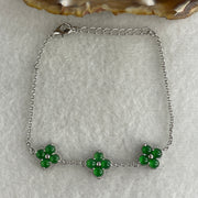 Natural Type A Omphacite Spicy Green Jadeite Cabochon 4-Leaf Clover in S925 Silver Bracelet | (4.34g | 15–18cm | 3.6 x 1.5mm x 12 Pcs | "Sì Yè Cǎo" Ultimate Good Luck Anchor, Feng Shui Prosperity Strand) - Huangs Jadeite and Jewelry Pte Ltd