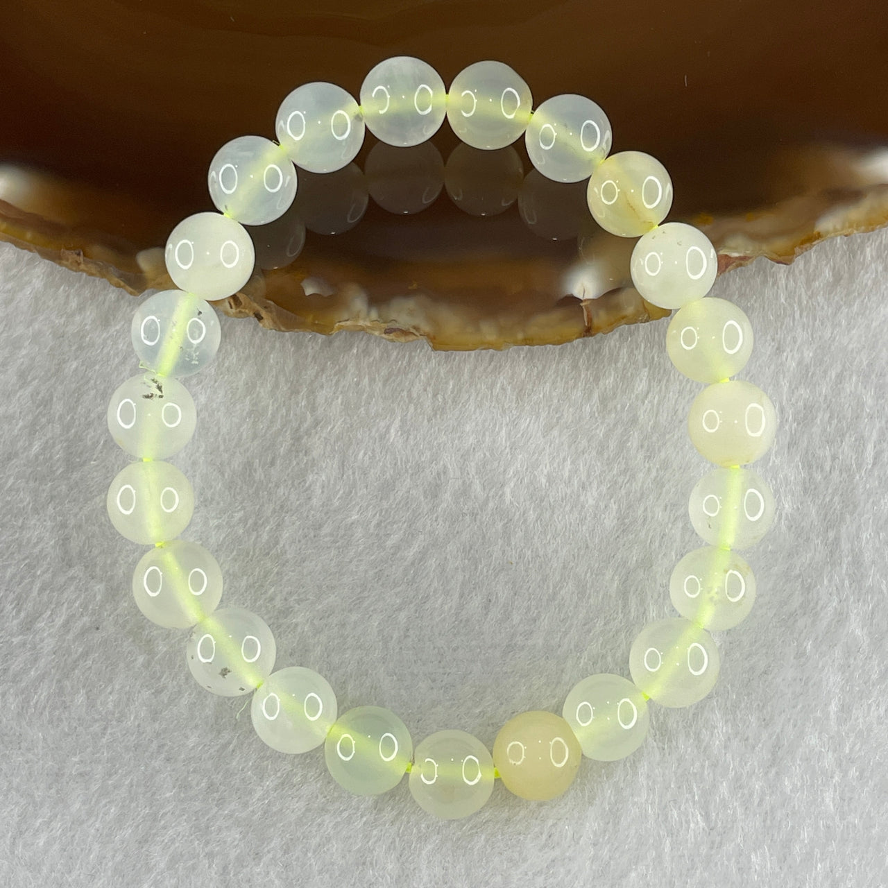 Natural White Agate Chalcedony Beads Bracelet 13.37g 15cm 8.3mm 23 Beads