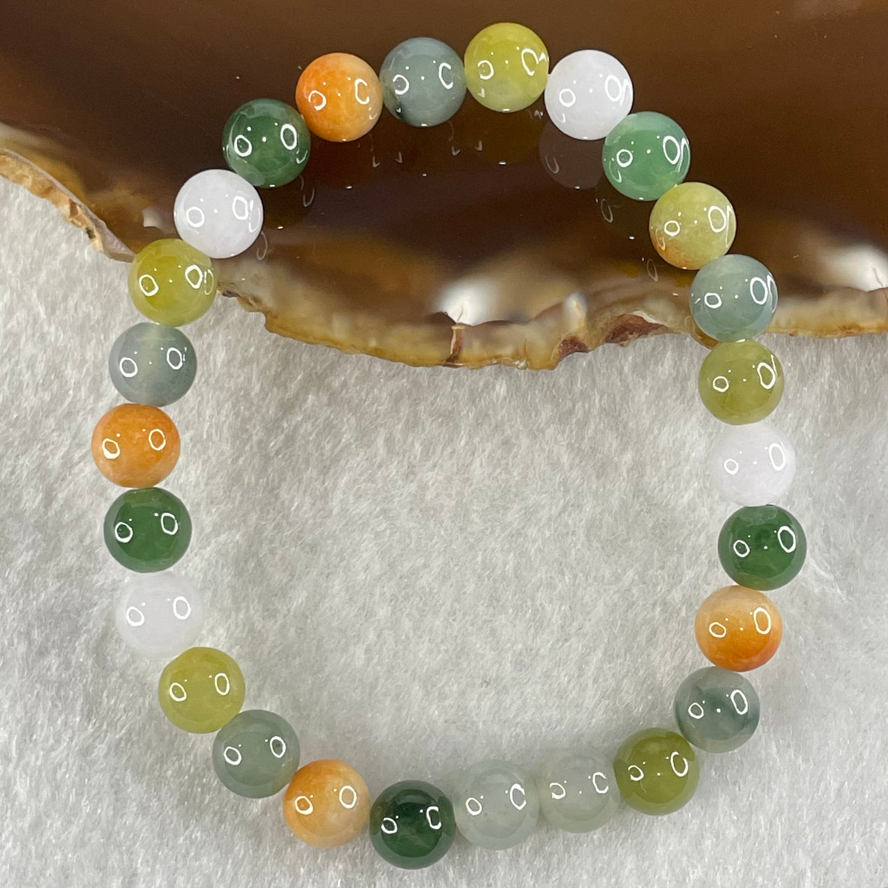 Type A Muti Color (Moss Green, Lavender and Blueish Green) Jadeite Beads Bracelet 14.90g 15cm 7.1mm 26 Beads - Huangs Jadeite and Jewelry Pte Ltd