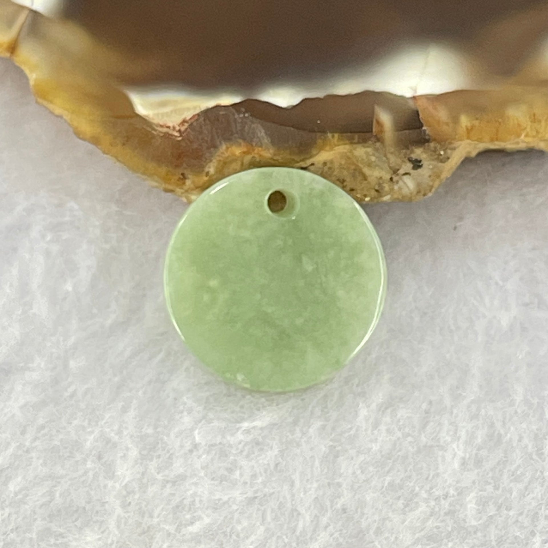 Type A Blueish Green Jadeite Mini Round Wu Shi Pai Pendant 1.18g 13.8 by 2.5mm - Huangs Jadeite and Jewelry Pte Ltd
