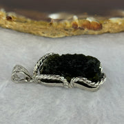 Natural Czech Republic Moldavite Meteorite Crystal in S925 Sliver Pendent 天然捷克陨石925银牌 7.04g 23.6 by 13.3 by 8.0mm - Huangs Jadeite and Jewelry Pte Ltd