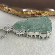 Natural Type A Icy Blueish Green Jadeite Guanyin Pendant Necklace in S925 Silver | (23.44g | 59cm S925 | 39.5 x 25.0 x 2.5mm | Compassion, Peace & Lifelong Protection Anchor, Feng Shui Guardian) - Huangs Jadeite and Jewelry Pte Ltd