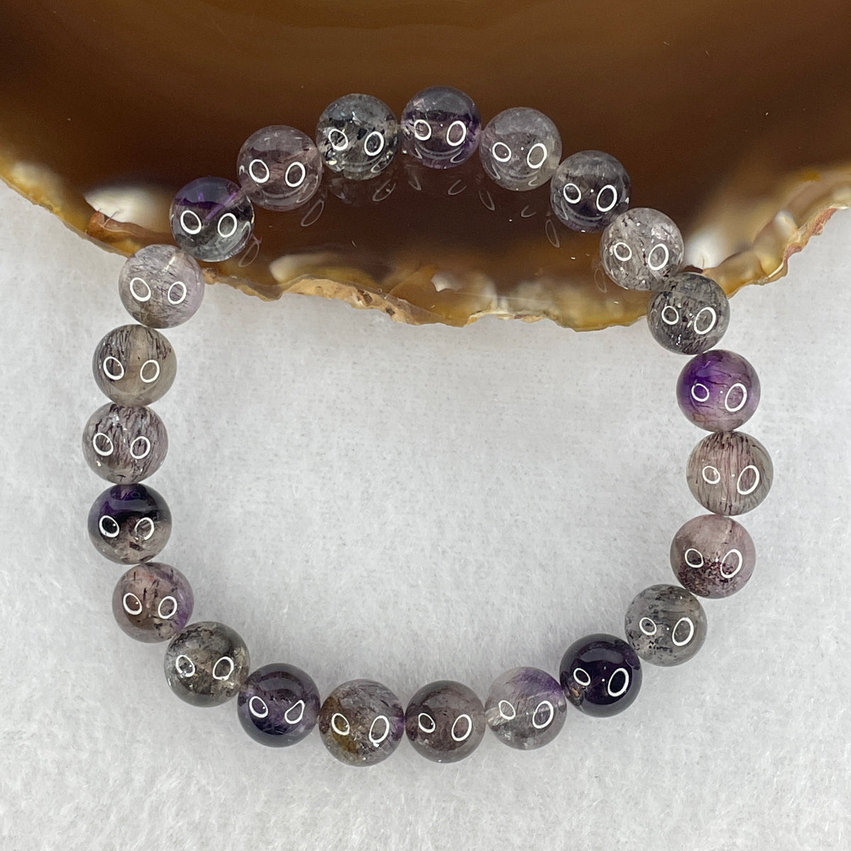 Certified Good Grade Natural Black Super 7 Crystal Beads Bracelet | 15.5cm Strand of 23 Beads 8.3mm (17.43g | Root Grounding, Manifestation & Aura Shield)