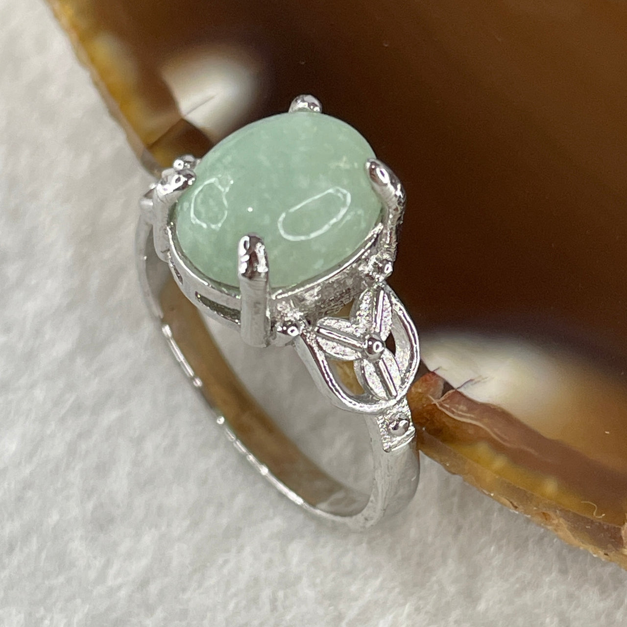 Natural Type A Green Jadeite Ring in S925 Sliver 2.44g 9.6 by 7.3 by 4.5mm US 6.7 Hk 14.8