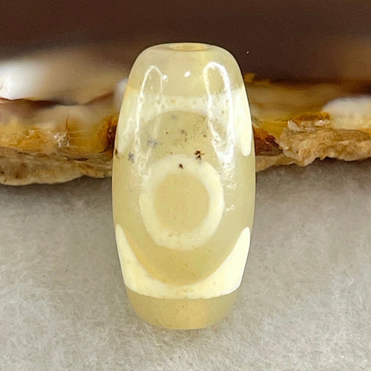 Natural Powerful Tibetan Old Oily Agate 3 Eyes Dzi Bead Heavenly Master (Tian Zhu) 三眼天诛 2.99g 20.0 by 10.1mm - Huangs Jadeite and Jewelry Pte Ltd